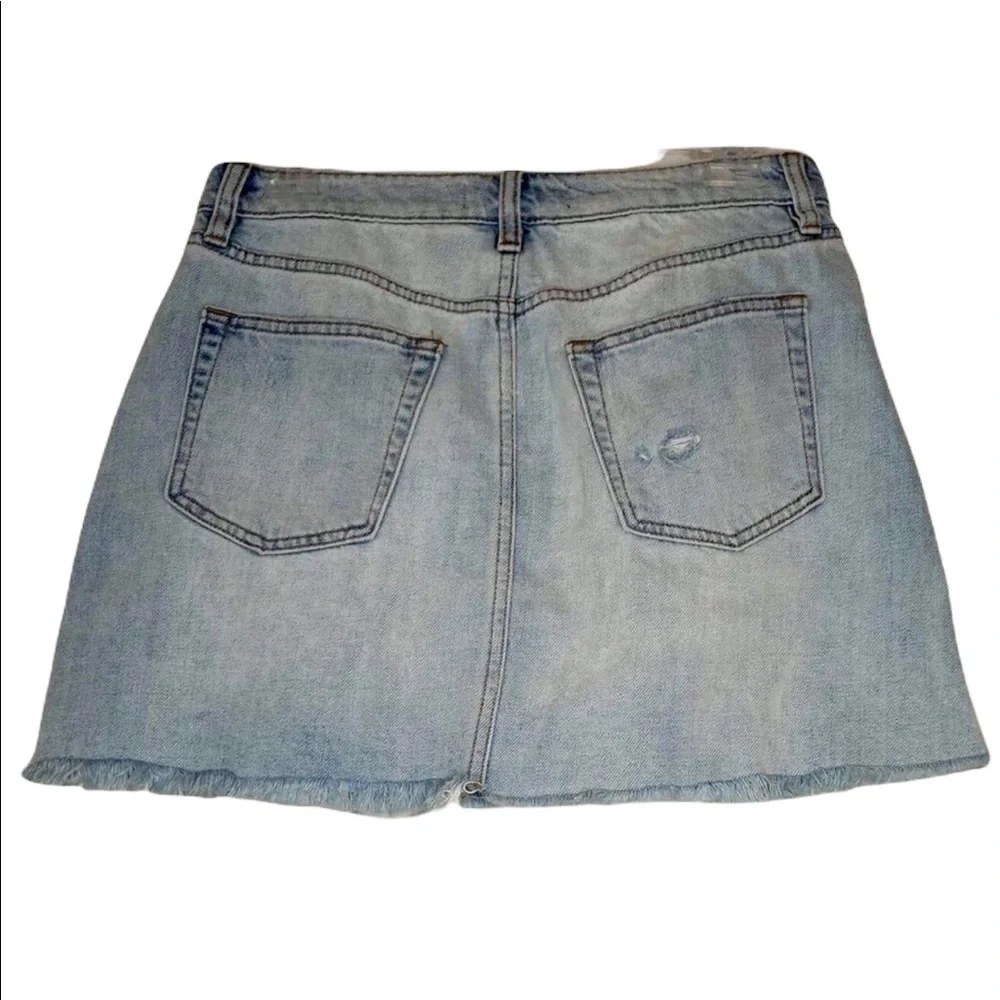 We the Free 29 blue BOHO button fly distressed fringe hem denim jean mini skirt